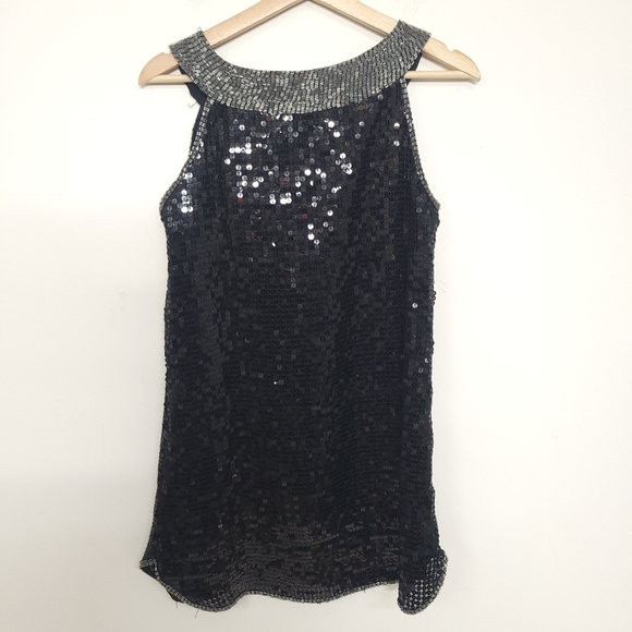 Miss Me Sequin & Beaded Mini Cocktail Black Top/ Dress - Picture 3 of 11